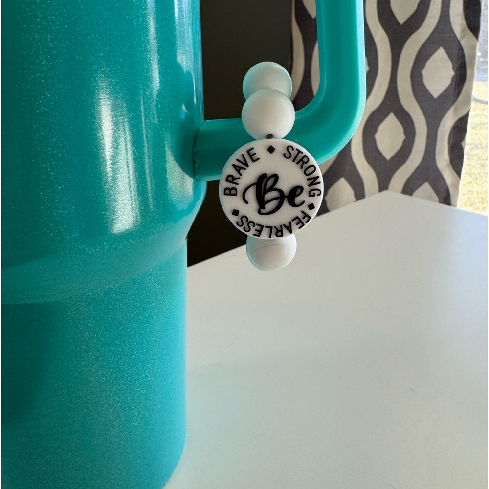 (2/$18) Be Strong, Fearless, Brave Stanley Charm / Bag Charm, White